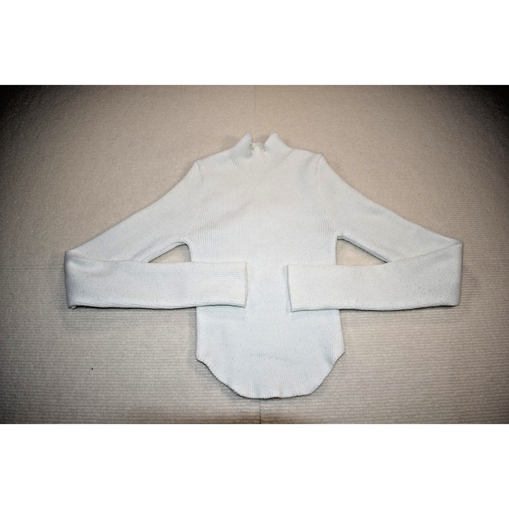 Shein Crop Turtleneck Top Women's Size Small Ribbed White Long Sleeve Pullover